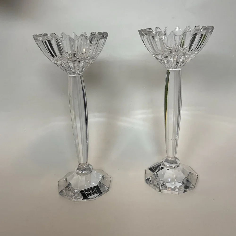 Vintage Mikasa Ice Palace Lead Crystal Candleholders‎ Ice Crystal Type Bowls